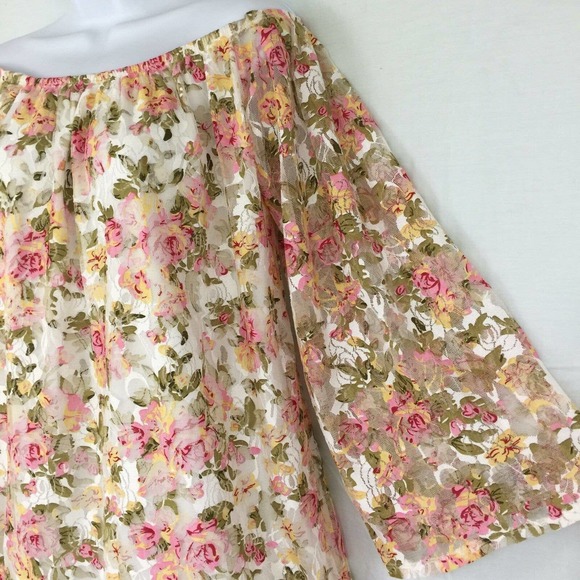 Dainty Hooligan Off Shoulder Tunic Dress Size S Roses Floral Lace Overlay Lined - Picture 10 of 13